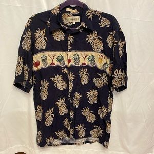 Campia Moda Pineapple Cocktail Short Sleeve Button Front Shirt Hawaiian Tropical